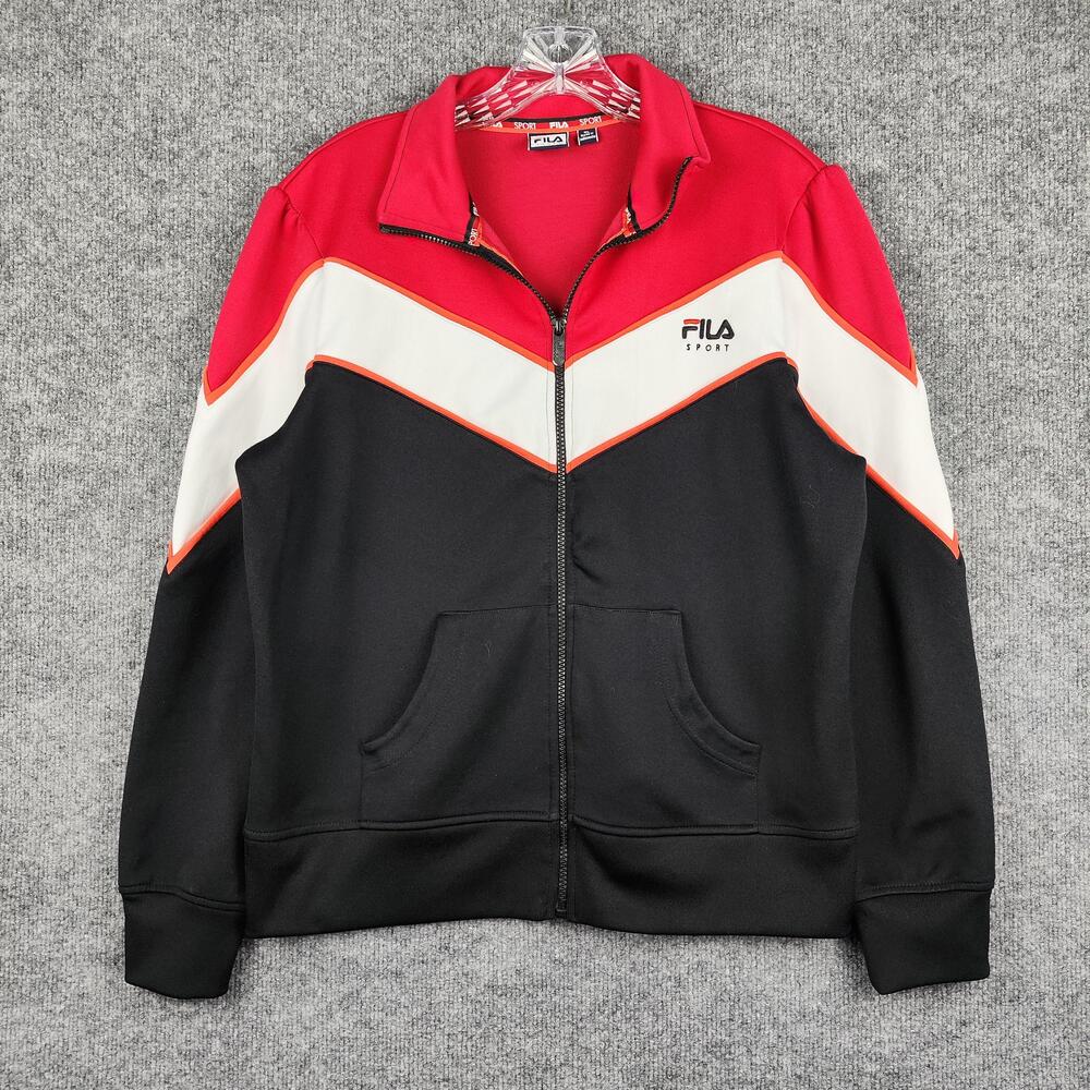 FILA Sport Jacket Mens XL Red Black White Colorblock Full Zip Track Knit